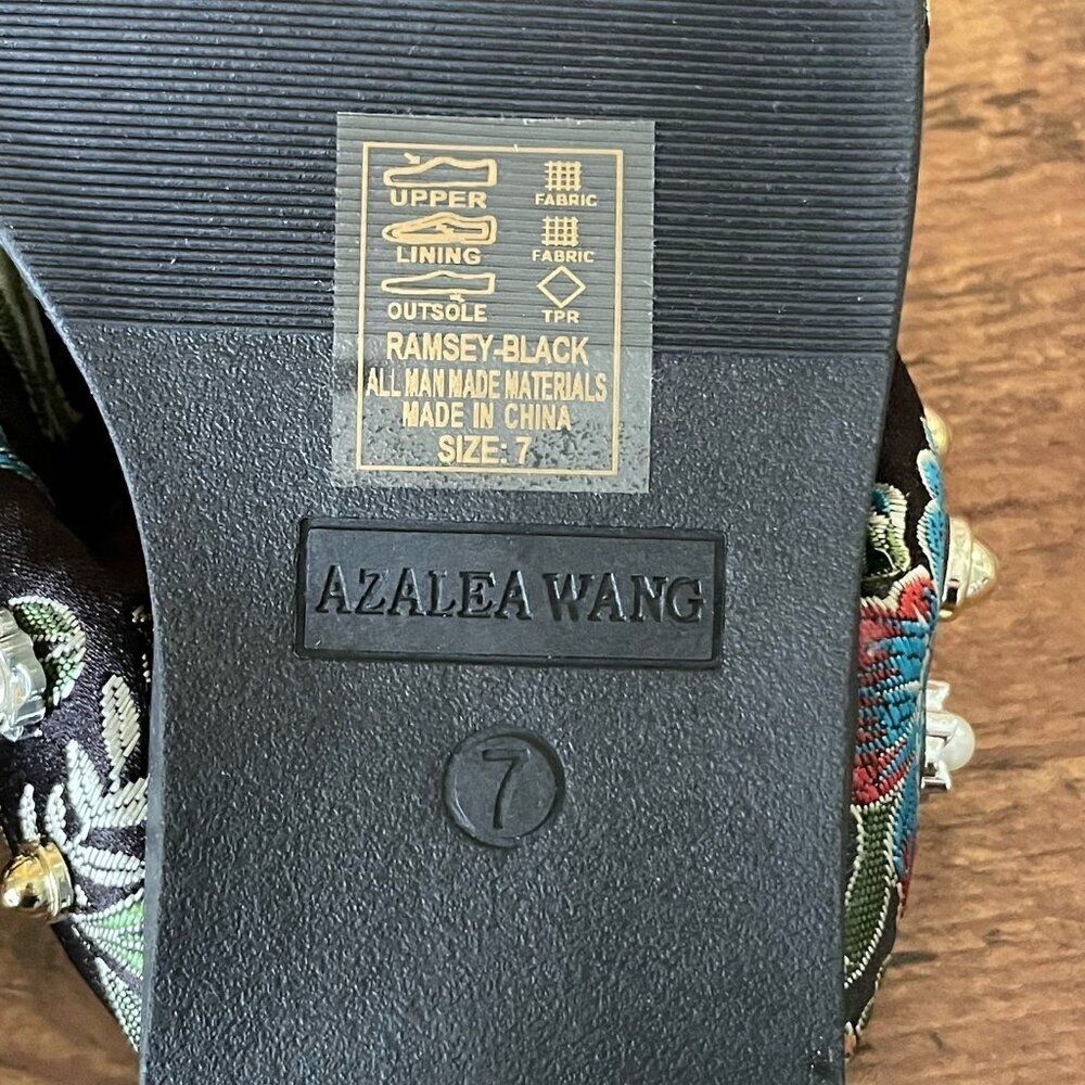 Azalea Wang Womens Ramsey Sandal Sz 7 Black Floral Jacquard Beaded Pearl Crystal - Picture 13 of 13
